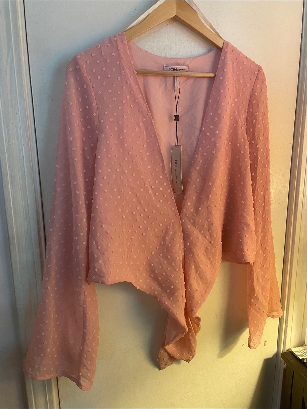BCBGeneration Dusty Pink Dotted Tie-Front Blouse